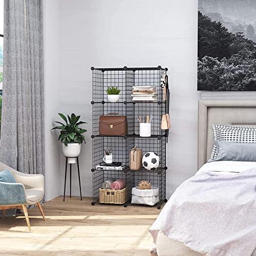 C&AHOME Wire Cube Storage, 8-Cube Organizer Metal C Grids Storage, Storage Bins Shelving, Modular Book Shelf, DIY Closet Cabinet Ideal for Living Room, Home, Office 24.8" L x 12.4" W x 48.4" H Black - color: Black, size: 8 Cube