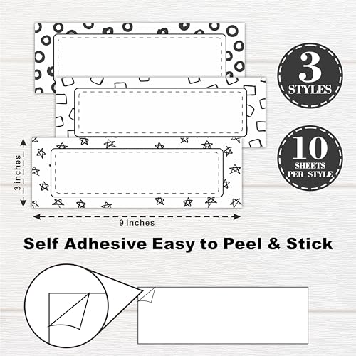 30 Pcs Self Adhesive Name Tags, Minimalist Black & White, Students Desk Labels, Classroom Accessories, Storage Box Labels & Office Decorations - A02 - color: Black & White