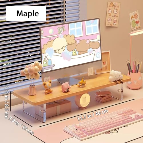 Monitor Stand Riser 2.16/3.34 Inch 2 Height Adjustments Acrylic Stand with Installation Tool, Desk Organizer Accessories Office Desk Storage Rack Screen/PC/Printer/Laptop Riser 7.8 x 15.7 Inch (Maple) - color: Maple