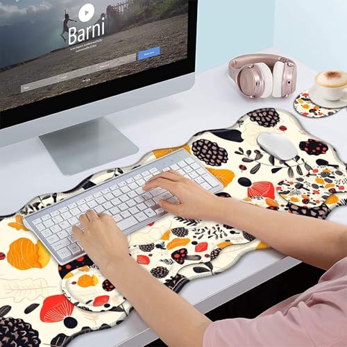 Bxgolkgd Desk Mat Set,Mouse Pad with Keyboard Wrist Rest & Mouse Wrist Rest,Wave-Shaped Design,Non-Slip Rubber Base,Ergonomic Desk Mat for Home,Office,Gaming,Abstract Mushroom - color: Abstract Mushroom