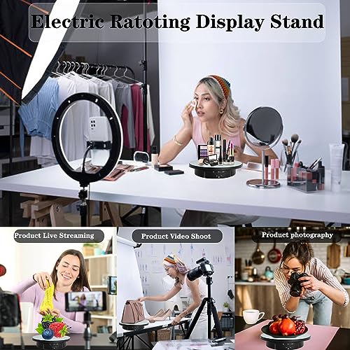 JAYEGT 3 in 1 Rotating Display Stand with 5.74/7.08/8.66 inch Replacement Mirror Cover,22lbs Load , 360 Degree Electronic Turntable for Photography Products Display (Mirror/3 in1 / Black/ Remote Control) - color: Black