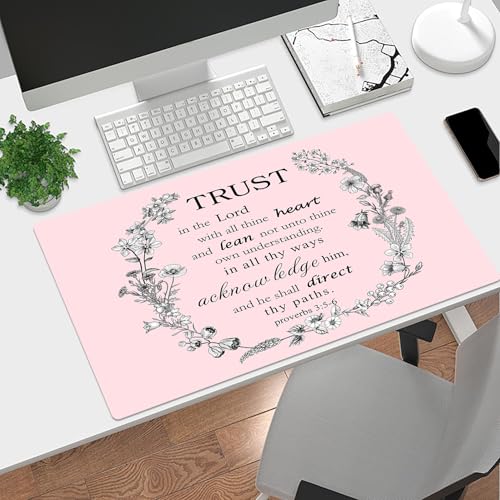 EOBTAIN Pink Large Mouse Pad Bible Verse Keyboard Mat 31.5x15.7 Inch Scripture XXL Extended Desk Mat Smooth Non-Slip Rubber Mousepad Relaxing Spiritual Desk Accessories for Office Home - color: Pink Grey