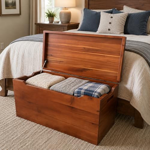 Blanket Storage Chest, Fully Assembled Solid Wood, Walnut Finish - color: Blanket Storage - Walnut
