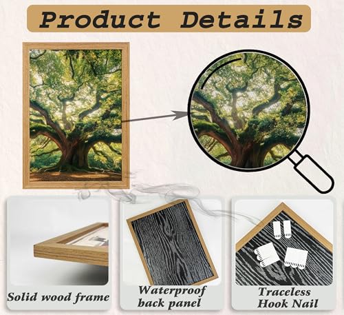 3Pcs Framed Ancient Oak Tree Canvas Wall Art, Green Forest Forest Tree of Life Nature Poster, Serene Wall Decor for Living Room Bedroom Office - color: green, size: 24"L x 16"W