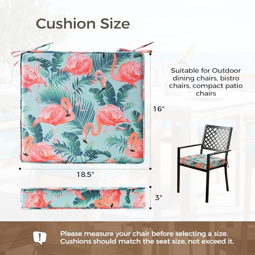 UNIKOME Outdoor Chair Cushions Set of 4, Water Resistant Patio Seat Cushions with Ties for Outdoor Furniture, High-Density Foam, UV & Fade Resistant, Piped Edge – 18.5" x 16" x 3", Flamingos - color: 09 Flamingos, size: 18.5" W X 16" D X 3" H
