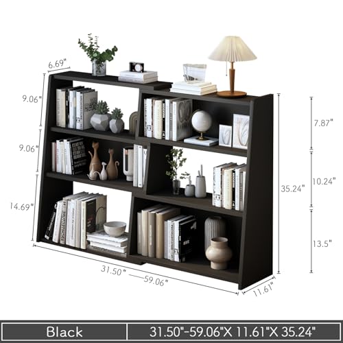 IOTXY Wooden Extendable Shelf Bookcase - 3-Tier Ladder Low Short Bookshelf for Small Space or Corner, Black, L - color: Black, size: Large
