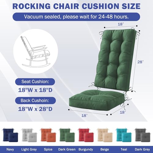 IPYNBAP Rocking Chair Cushion, Waterproof and Fade-Resistant Patio Chair Cushions, Tufted Chair Pads for Rocker Furniture, 18x18 Inch, Indoor/Outdoor Seat Cushions with Ties, Dark Green - color: Dark Green, size: 18"X18"/28"X18"