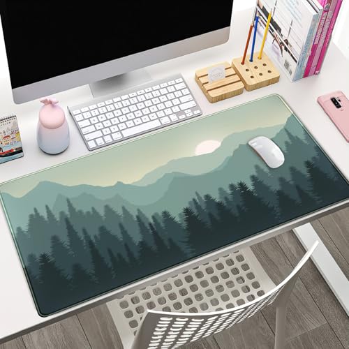 Forest Desk Mat Green Nature Large Mouse Pad XXL 31.5''X 15.7'' Landscape Aesthetic Desk Pad Gaming Mousepad Big Keyboard Mouse Mat for Laptop Computer Office Decor - color: A Green