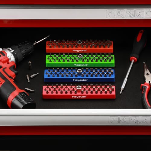 Mayouko 6PCS 1/4" Magnetic Hex Bit Holder Rack Organizer, 258 Holes, 1/4-Inch Drill Bit Holder, 6 Racks, Magnetic Bit Holder with Magnet Base for Screwdriver Bits - color: Red-2packs,blue-2packs,orange,green