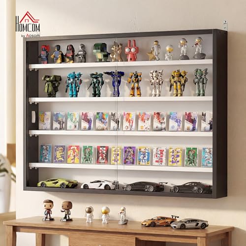 HOMCOM 5-Tier Display Cabinet, Glass Door Cabinet with Adjustable Shelves, Wall-Mounted Display Case for Playroom, Bedroom, Black and White - color: Black and White