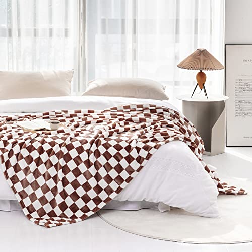 LOMAO Throw Blankets Flannel Blanket with Checkerboard Grid Pattern Soft Throw Blanket for Couch, Bed, Sofa Luxurious Warm and Cozy for All Seasons (Coffee, 50"x60") - color: Coffee, size: 50"x60"
