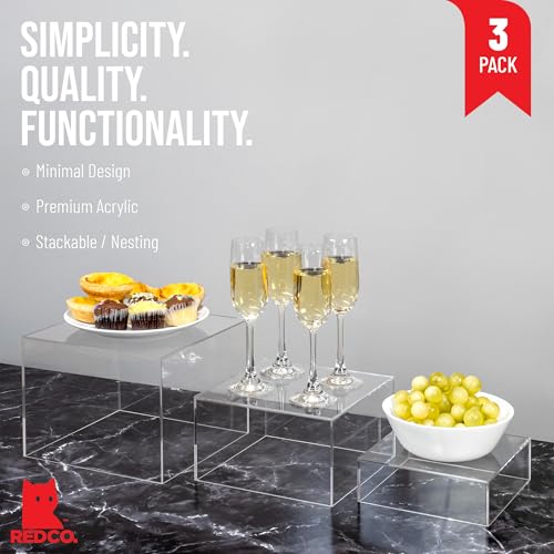 Red Co. Set of 3 Crystal Clear Acrylic Cube Display Nesting Risers with Hollow Bottoms, Transparent - color: Clear, size: 6",7",8" - 1 Pack