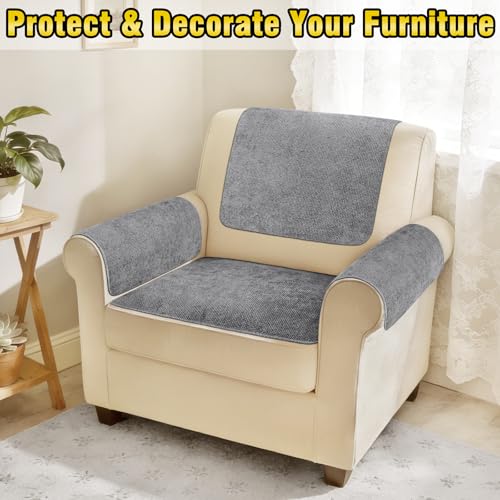 Couch Arm Covers, Sofa Arm Covers, Waterproof Armrest Cover for Sofa, Loveseat, Armchair, Anti-Slip Recliner Arm Cover, Headrest Cover, Arm Chair Covers Set of 2 (Gray, 22"×18") - color: Grey, size: 22" x 18" - 2 pcs