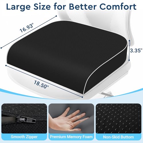 Seat Cushion, Memory Foam Office Chair Cushions for Long Sitting Hours, Chair Pad for Sciatica, Coccyx, Tailbone, Hip Pain & Pressure Relief, Office, Home,Car Seats,Airplane, Black/X-Large - color: Black, size: X-Large