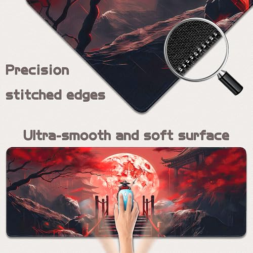 Gaming Mouse Pad - (31.5"×11.8") Japanese Samurai Large Mouse Pads for Desk - Desk Mat for Keyboard and Mouse with Non-Slip Base, Desks Pad Matfor Game/Office & Home - color: Japanese Samurai-4, size: 31.5L x 11.8W inches