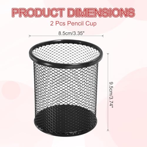 uxcell 2Pcs Mesh Pencil Holder, Metal Pen Cup Desk Organizer Makeup Brush Cup Holder for Home, Office, Classroom(Black) - color: Black