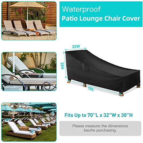 WLEAFJ Patio Chaise Lounge Cover Waterproof, Heavy Duty Outdoor Lounge Chair Covers, Black Durable Patio Furniture Covers, 70L x 32W x 30H inch - 2 Pack - color: Black, size: 2 Pack-70L x 32W x 30H inch