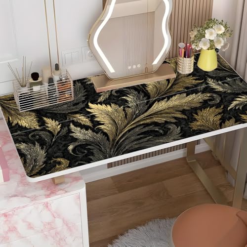 Black Gold Baroque Desktop Sticker 39.37x23.62In, Luxury Leaf Pattern Desk Decal, Easy Clean Table Surface Sticker, Elegant Office Home Decor - color: Colorful192