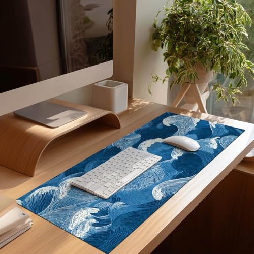 HOMETITUTE Ocean Wave Line Art XL Mouse Pad Gaming Mousepad 31.5x11.8 Inch Non-Slip Keyboard Desktop Protector Mat Diatomite Large Mouse Pad for Home and Office Desk Accessories - color: Ocean Wave Line Art