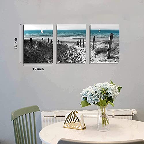 Beach Coastal Wall Art Blue Ocean Landscape Wall Decor for Living Room Bathroom Black and White Scenery Canvas Prints Pictures Seascape Sand Dune Paintings Artwork Office Home Decorations 16x24” 3 Pcs - color: Blue Coastal Sand Dune, size: 16"L x 24"W