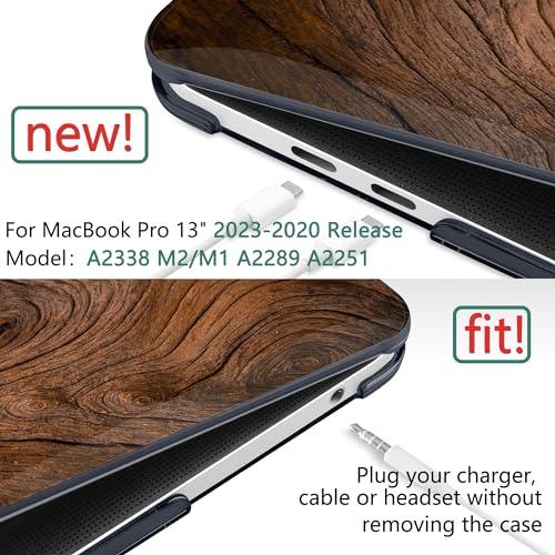 DONGKE Compatible with MacBook Pro 13 inch Case 2024 2023-2020 Release A2338 M2/M1 A2251 A2289 with Retina Display & Touch ID, Plastic Hard Shell & Keyboard Cover & Screen Film - Wood Grain - color: Wood Grain X349