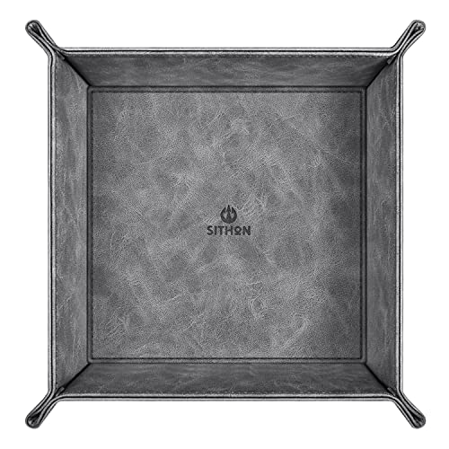 SITHON Valet Tray Desktop Storage Organizer – Premium PU Leather Catchall Bedside Vanity Tray Nightstand Caddy Holder for Remote Controller, Keys, Phone, Wallet, Coin, Jewelry (Gray) - color: Gray
