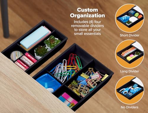 Bostitch Konnect Under Desk Drawer, Self-Adhesive Slide Out Storage Organizer with 4 Customizable Dividers, 2-Pack - color: Black, size: 2 Count (Pack of 1)