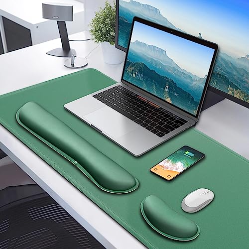 Gimars 4 in 1 Mouse Pad and Keyboard Wrist Rest Set, Large Mouse Pad with Memory Foam Wrist Support Pad for Desk with Coaster, Easy Typing Pain Relief, Gaming Office Home, 31.5x12 inch, Dark Green - color: Dark Green, size: 4-pcs set (keyboard&mouse rest+