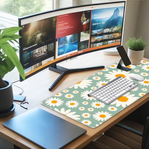 iCasso XXL Large Mouse Pad for Desk, Anti-Slip Big Mousepad with Stitched Edges, Keyboard Mat for Work, Gaming (Daisy) - color: Daisy