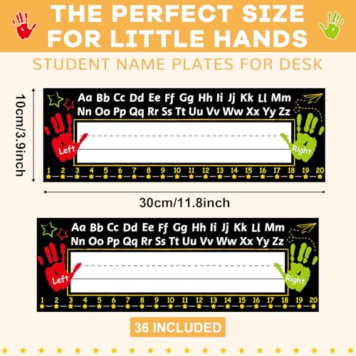 36Pcs Black Desk Name Tags for Classroom Traditional Manuscript Student Name Plate Black Desk Labels with Alphabet Number for Kindergarten Preschool Back to School Classroom Decoration - style: Black