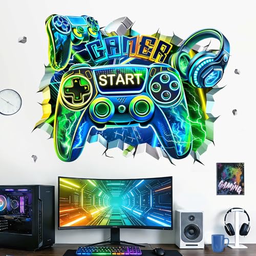 decalmile Large 3D Game Wall Stickers Gamer Controller Video Gaming Wall Decals Boy Bedroom Teenagers Playroom Home Decor
