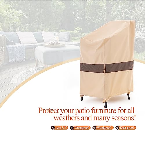 WJ-X3 Stackable Patio Chair Cover, Heavy Duty, Wind Resistant and Waterproof Outdoor Lawn Chair Covers, 28W x 36D x 45H, (4-6 Stacked Chairs), Beige/Coffee, 1-Pack - color: Beige & Coffee, size: 28W x 36D x 45H, 1-Pack, Stacked Chairs (4-6)