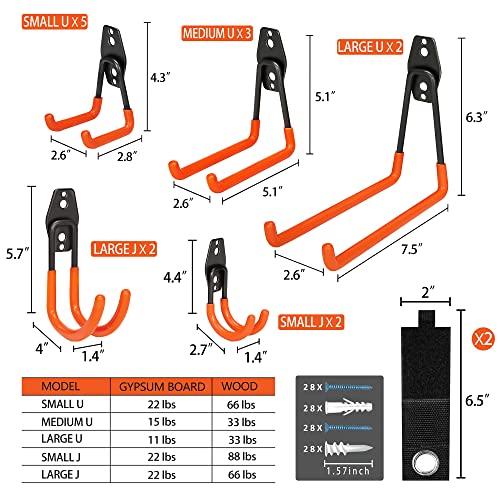 KOFANI Heavy Duty Steel Hooks, 16 Pack with Anti-Slip Coating - Utility Wall Mount Garage Storage for Hanging Bike, Ladder and Garden Tools - color: Orange, size: 16 Pack