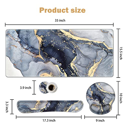 ARTSO Large Mouse Pad Ergonomic Keyboard Wrist Rest Support Combo, Memory Foam Gel Extended Desk Mat Protector, Non-Slip Desk Blotter, Dark Blue Marble - color: Dark Blue Marble