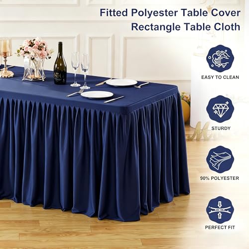 Wish Care 2 Pack Navy Blue Rectangle Table Clothes for 4 Foot Tables, Polyester Fitted Tablecloths 4ft Stretch Table Cover for Wedding, Birthday, Parties, Trade Show, Craft Show - color: Navy Blue, size: 48" x 24" (4 Ft - 2 Pcs)