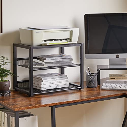 YMYNY 3 Tiers Desktop Printer Stand,17.32 x 13.78 x 11.02 in Black,UHPT001B | Desk Organizer with Adjustable Storage Shelves,Multi-Purpose Printer Shelf for Home Office,Fax Machine,Scanner, Files - color: Black