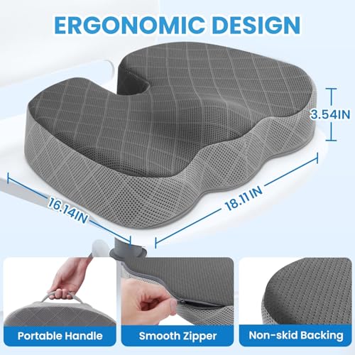 TushGuard Office/Car Seat Cushion, Non-Slip Sciatica & Back Coccyx Tailbone Pain Relief Chair Pad, Memory Foam Butt Pillow for Computer Desk, Wheelchair, Driving (Black&Grey, X-Large) - color: Dark&light Grey, size: X-Large