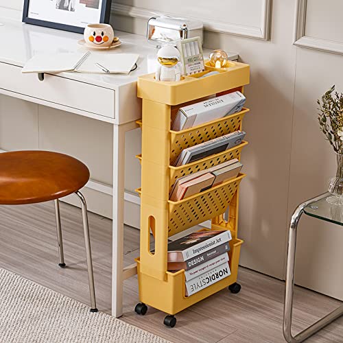 Rolling Office Paper Organizer, Mobile Book Cart Document Folder File Storage with Pen Holder, Slim Rolling Storage Cart Movable Bookshelf for Office, Dorm, Classroom, Nursery, Green - color: Green