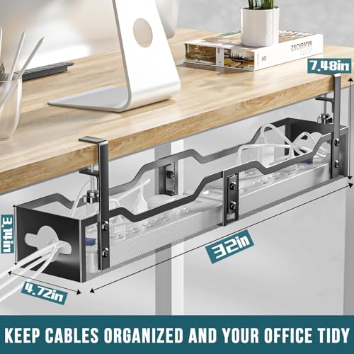 Under Desk Cable Management Tray 32'', Cable Management Under Desk No Drill, Cable Organizer with Clamp for Wire Management, Cord Organizer for Office, Home - No Damage to Table (Black) - color: Black, size: 32"