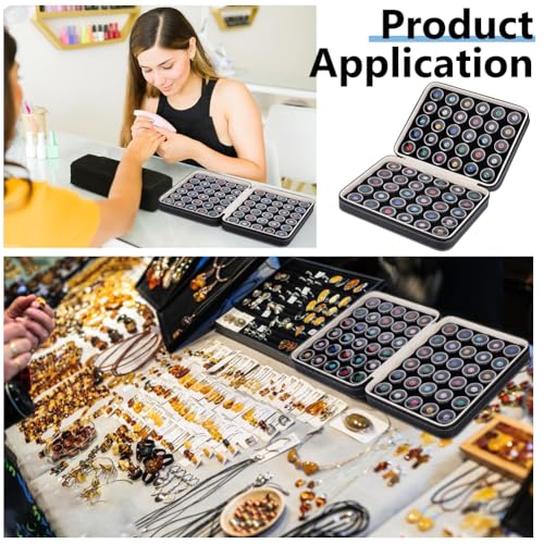 BENECREAT 60 Pcs Closeable Gemstone Collection Storage Box with Foam Insert, 1.2x0.6 Inch Plastic Gem Jars, Display Tray Set for Loose Diamond Collectibles Crystal, Diamond Display Case - color: Black