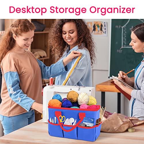Desktop Tote and Organizer, Teacher Helper Bag for Arts, Books, Stationery, Office Desk, Make-up Storage with Handles for Travel (Blue) - color: Blue