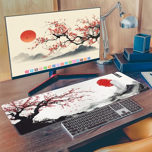 XL Sakura Cherry Blossom Mouse Pad – Japanese Gaming Desk Mat for Keyboard & Mouse – Non-Slip Water-Resistant Surface, Stitched Edges – 31.5x11.8 in (X-Large) - color: Sakura, size: 31.5L x 11.8W inches