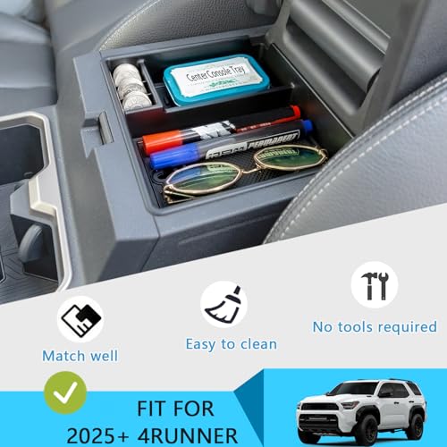 JDMCAR Center Console Organizer Compatible with 2025 2026 Toyota 4Runner Accessories, Insert ABS Materials Tray, Armrest Box Secondary Storage Tray Interior Accessories (Glossy Black Trim) - color: Glossy Black
