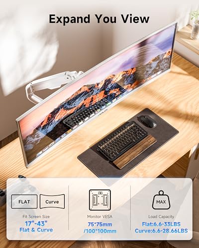 BIZUM Heavy Aluminum Monitor Stand 17 to 43 Inch Monitor Arm, Adjustable-Monitor Mount up to 33lbs with Clamp and Grommet Base, VESA 75x75/100x100mm White - color: White