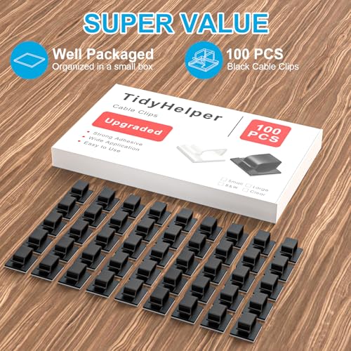100 PCS Cable Clips, Upgraded Adhesive Cord Clips for Wires on Wall, Strong Wire Clips Holders for Cord Cable Management, Ethernet Cable, TV Coax, Extension Cord, Power Cable (Large, Black) - color: Black, size: Large