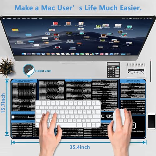 ProbTis Keyboard Shortcut Mouse Pad Compatible with MacOS, Computer Shortcut Cheat Sheet Mousepad, Stitched Edges, Non-Slip Base Keyboard Mats, XXL Large Desk Mat, 35.4”x15.7”, Office Gifts - color: Macos Shortcuts
