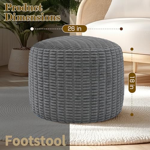 Round Corduroy Ottoman Foot Rest Pouf for Living Room Couch - Soft Plush Shredded Foam Filled Hassock Stool, Comfy Footstool for Adults (Charcoal - Chunky Corduroy, 26 INCH×18 INCH) - color: Charcoal - Chunky Corduroy, size: 26"D x 26"W x 18"H
