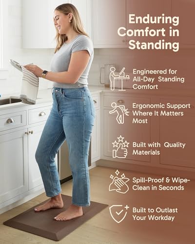Ophanie Kitchen Mats for Floor, 3/4 Inch Thick, 20x32 Anti Fatigue Cushioned Mat with 99+ Pairs of Anti-Slip Bottom Ridges,Kitchen Rugs,Waterproof,Comfort Ergonomic Standing Mat for Office,Home,Sink - color: Brown, size: 20"L x 32"W x 0.8"Th