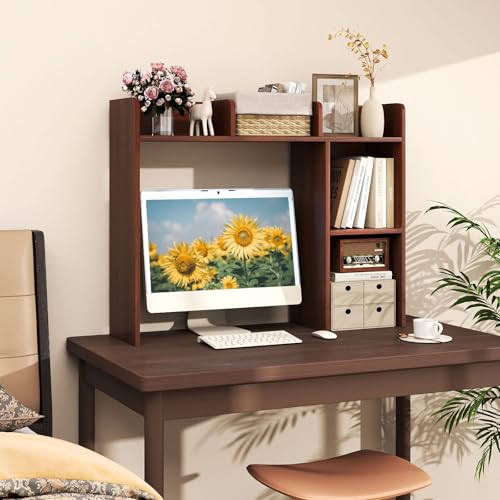 Giantex Desktop Bookshelf, Wood Desk Hutch Organizer for 27 Inch Computer Monitor, Countertop Storage Display Rack with 5 Shelves, Multipurpose Desktop Shelf Bookcase for Dorm Office Home, Walnut - color: Walnut, size: 5 Shelves (29"H)