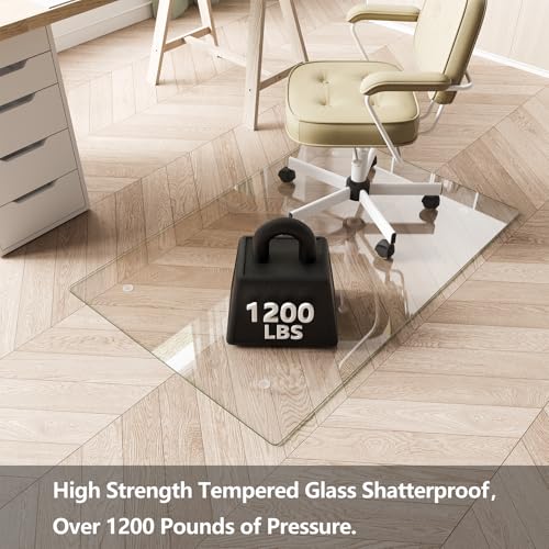 Koonmi Chair Mat for Carpet, Tempered Glass 30"x55" Office Chair Mat, Glass Chair Mats with Rounded and Polished Edges, Ideal for Hardwood Floor, Carpet, Office, Desk, Rolling Chair - color: Transparent, size: 30"x55"